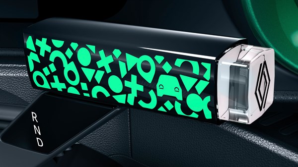 e-pop рачка за менувач во Renault Twingo E-Tech electric со зелена шара