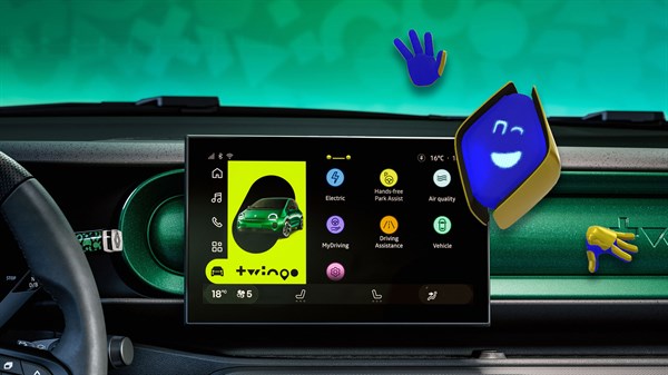 Аватар на Renault прикажан на екранот на системот openR link во електричното возило Renault Twingo E-Tech