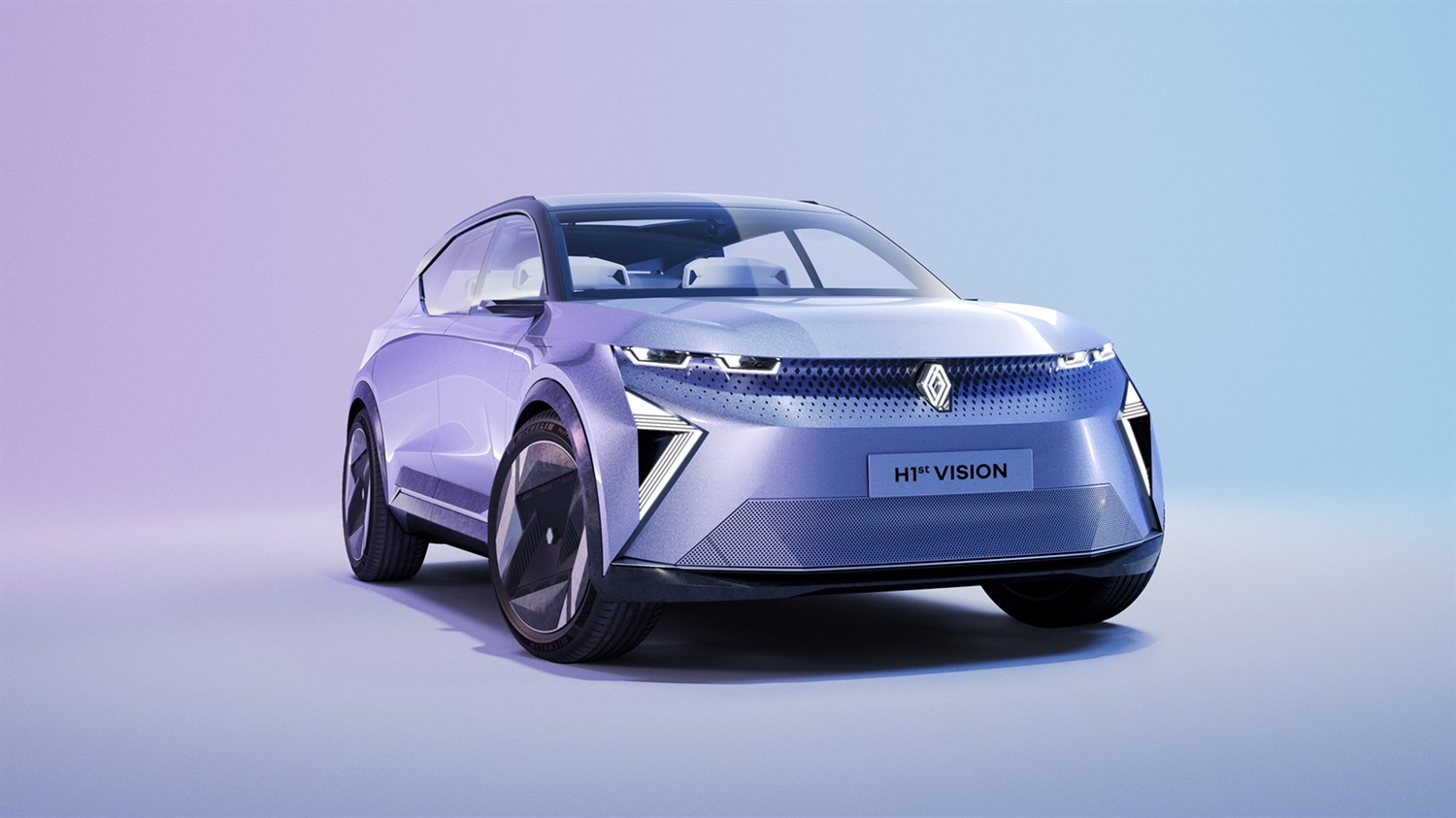 Концепт возилото Renault H1st vision прикажано од напред на светла позадина